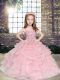 Eye-catching Straps Sleeveless Little Girl Pageant Gowns Floor Length Beading and Ruffles Pink Tulle