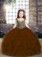 Floor Length Brown High School Pageant Dress Tulle Sleeveless Beading and Ruffles