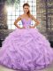 Sweetheart Sleeveless 15th Birthday Dress Floor Length Beading and Ruffles Lavender Tulle