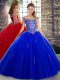 Dazzling Royal Blue Ball Gowns Tulle Off The Shoulder Sleeveless Beading Floor Length Lace Up Sweet 16 Quinceanera Dress