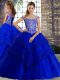 Cheap Off The Shoulder Sleeveless Brush Train Lace Up Quinceanera Gown Royal Blue Tulle