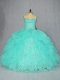 Captivating Sweetheart Sleeveless Lace Up Ball Gown Prom Dress Aqua Blue Organza