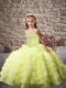 Latest Yellow Green Straps Lace Up Beading and Ruffled Layers Pageant Dress for Teens Brush Train Sleeveless