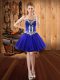 Luxurious Sleeveless Organza Mini Length Lace Up Prom Gown in Royal Blue with Embroidery