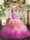 Sleeveless Tulle Floor Length Backless Child Pageant Dress in Multi-color with Lace and Ruffles