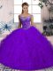 Glorious Off The Shoulder Sleeveless Brush Train Lace Up Quince Ball Gowns Purple Tulle