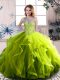 Scoop Sleeveless Sweet 16 Dress Floor Length Beading and Ruffles Olive Green Tulle