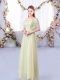 Yellow Green Short Sleeves Lace and Belt Floor Length Damas Dress