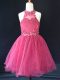Superior Mini Length Hot Pink Girls Pageant Dresses Organza Sleeveless Beading and Lace