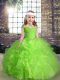 Dramatic Lace Up Kids Formal Wear Beading and Ruffles Sleeveless Floor Length