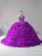 Best Purple 15th Birthday Dress Sweet 16 and Quinceanera with Beading and Pick Ups Halter Top Sleeveless Court Train Lace Up