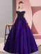 High Class Purple Satin Zipper Off The Shoulder Sleeveless Floor Length 15th Birthday Dress Lace