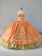 Pretty Orange Satin and Organza Lace Up Sweetheart Sleeveless Floor Length Vestidos de Quinceanera Embroidery and Ruffled Layers
