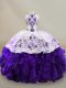 Fashion Floor Length Ball Gowns Long Sleeves White And Purple 15 Quinceanera Dress Lace Up
