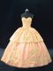 Best Peach Ball Gowns Halter Top Sleeveless Satin Floor Length Lace Up Appliques Sweet 16 Dresses