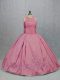 Sleeveless Floor Length Embroidery Zipper 15th Birthday Dress with Pink