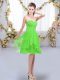 Sleeveless Chiffon Knee Length Lace Up Vestidos de Damas in with Ruffles and Ruching