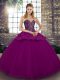 Low Price Fuchsia Sleeveless Floor Length Beading and Appliques Lace Up Quinceanera Gown