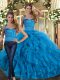 Classical Floor Length Two Pieces Sleeveless Blue Vestidos de Quinceanera Lace Up