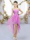 Fashionable Lilac Chiffon Lace Up Dama Dress Sleeveless High Low Beading