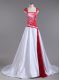 Modern White And Red Strapless Lace Up Lace and Appliques Party Dress Wholesale Court Train Cap Sleeves