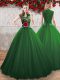 Attractive Sleeveless Floor Length Hand Made Flower Lace Up Quinceanera Dress with Green