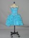 Sleeveless Mini Length Beading and Pick Ups Lace Up Homecoming Dress with Aqua Blue
