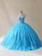 Most Popular Baby Blue Quinceanera Gown Sweet 16 and Quinceanera with Beading and Appliques Scoop Sleeveless Court Train Lace Up