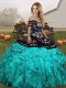 Classical Off The Shoulder Sleeveless Lace Up Quince Ball Gowns Blue And White Organza