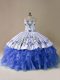 Inexpensive Blue And White 15th Birthday Dress Sweetheart Sleeveless Brush Train Lace Up