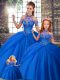 Designer Blue Ball Gowns Beading and Pick Ups Sweet 16 Quinceanera Dress Lace Up Tulle Sleeveless