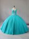 Fabulous Aqua Blue Zipper Quince Ball Gowns Beading Sleeveless Floor Length