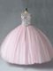 Sexy Floor Length Ball Gowns Sleeveless Baby Pink Sweet 16 Dresses Lace Up
