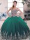 Green Lace Up Quinceanera Gown Beading and Embroidery Sleeveless
