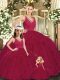 Fantastic Burgundy Sleeveless Floor Length Ruching Lace Up Quinceanera Dresses