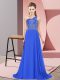 Customized One Shoulder Sleeveless Side Zipper Prom Evening Gown Blue Chiffon