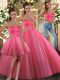 Inexpensive Sweetheart Sleeveless Vestidos de Quinceanera Floor Length Beading Coral Red Tulle