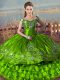 Green 15th Birthday Dress Sweet 16 and Quinceanera with Embroidery and Ruffled Layers Off The Shoulder Sleeveless Lace Up