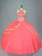 Hot Selling Beading and Ruffles Quinceanera Dresses Watermelon Red Lace Up Sleeveless Floor Length