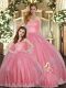 Perfect Watermelon Red Tulle Lace Up Sweetheart Sleeveless Floor Length Sweet 16 Dresses Appliques