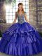 Purple Taffeta Lace Up Ball Gown Prom Dress Sleeveless Floor Length Beading and Ruffled Layers