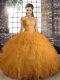 Orange Lace Up 15 Quinceanera Dress Beading and Ruffles Sleeveless Floor Length