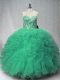 Fashionable Green Ball Gown Prom Dress Sweet 16 and Quinceanera with Beading and Ruffles Sweetheart Sleeveless Lace Up