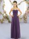 Sweetheart Sleeveless Vestidos de Damas Floor Length Ruching Purple Chiffon
