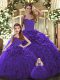 Purple Lace Up Halter Top Ruffles Quinceanera Gown Organza Sleeveless