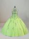 Pretty Yellow Green Halter Top Neckline Embroidery 15 Quinceanera Dress Sleeveless Lace Up