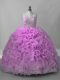 Lilac Sleeveless Fabric With Rolling Flowers Brush Train Lace Up Sweet 16 Quinceanera Dress for Sweet 16 and Quinceanera