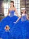 Customized Royal Blue Ball Gowns Tulle Sweetheart Sleeveless Beading and Ruffles Floor Length Lace Up Quinceanera Dress