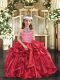 Hot Sale Red Lace Up Child Pageant Dress Beading and Ruffles Sleeveless Floor Length