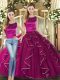 Floor Length Fuchsia 15th Birthday Dress Scoop Sleeveless Lace Up